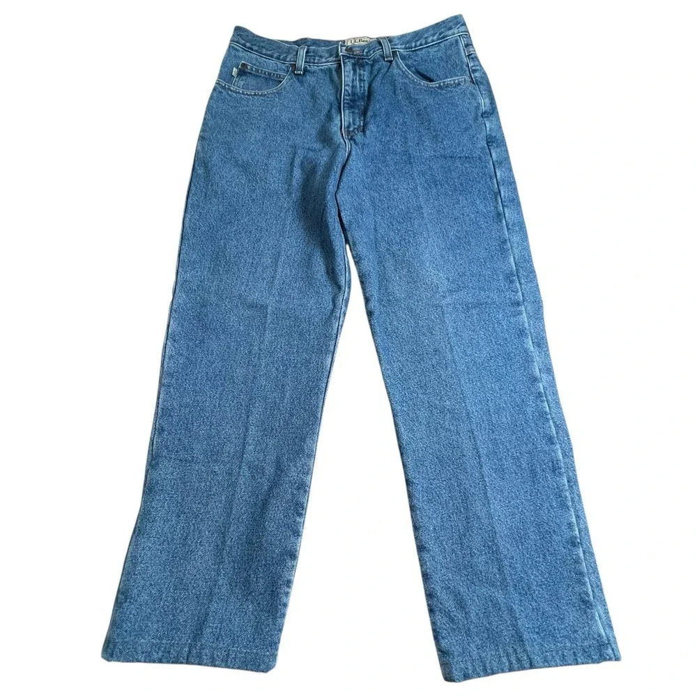 L.L. Bean Mens 34X28 Straight‎ Leg Flannel Lined Medium Wash Jeans (Tag 34X32)